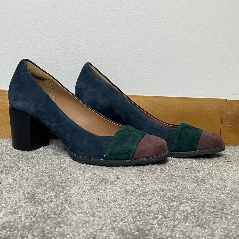Clarks Artisan Multi-Colored Suede Block Heel Pumps Size 6 | Office Siren Academ